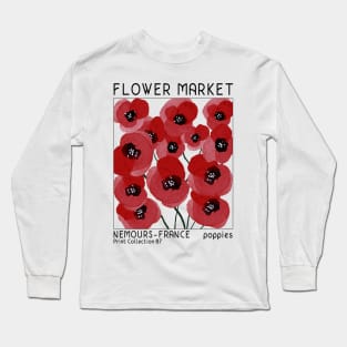 Retro poppy flower market, mid-century modern poster style Long Sleeve T-Shirt